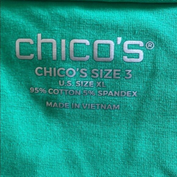 Chicos Green V-Neck Short Sleeve T-Shirt Size XL Cotton/Spandex Blend - Picture 2 of 3